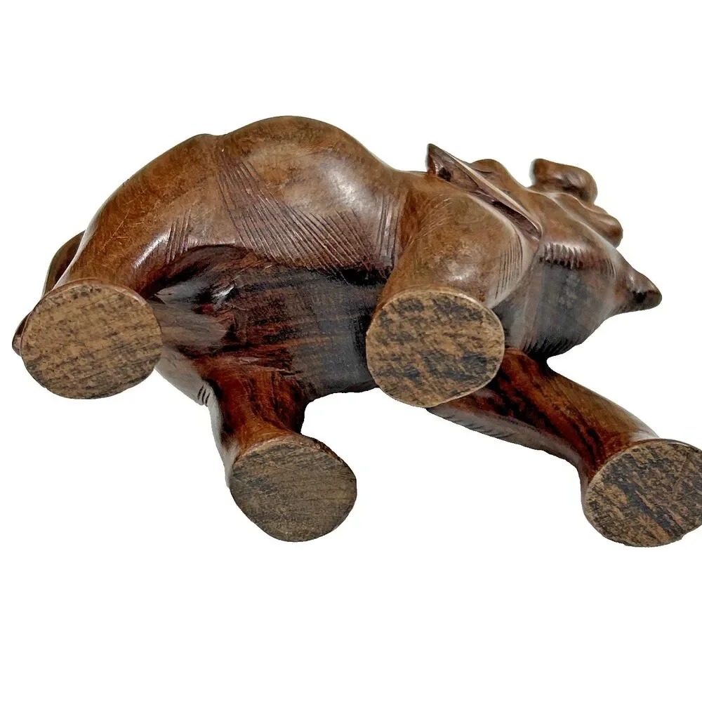 Hand Carved Wooden Elephant Figurine Safari Animal Home Decor *Missing Tusks*